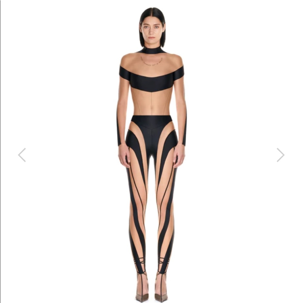 Mugler sheer illusion set bodysuit/legging both size 36 or small black and nude